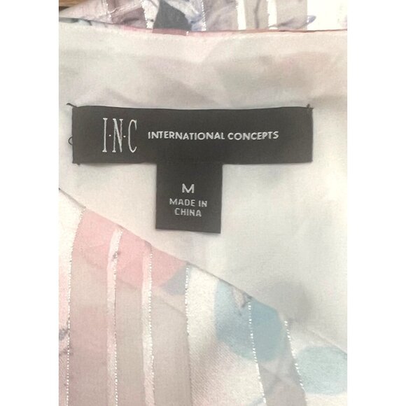 INC Floral International Concepts Cold Shoulder Blouse Sheer Long Sleeves Medium - Picture 5 of 15